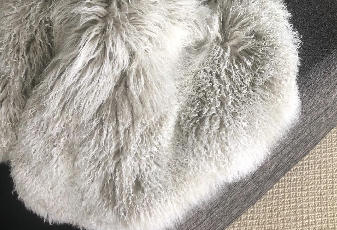 Mongolian Sheepskin Grey with Snow Tips