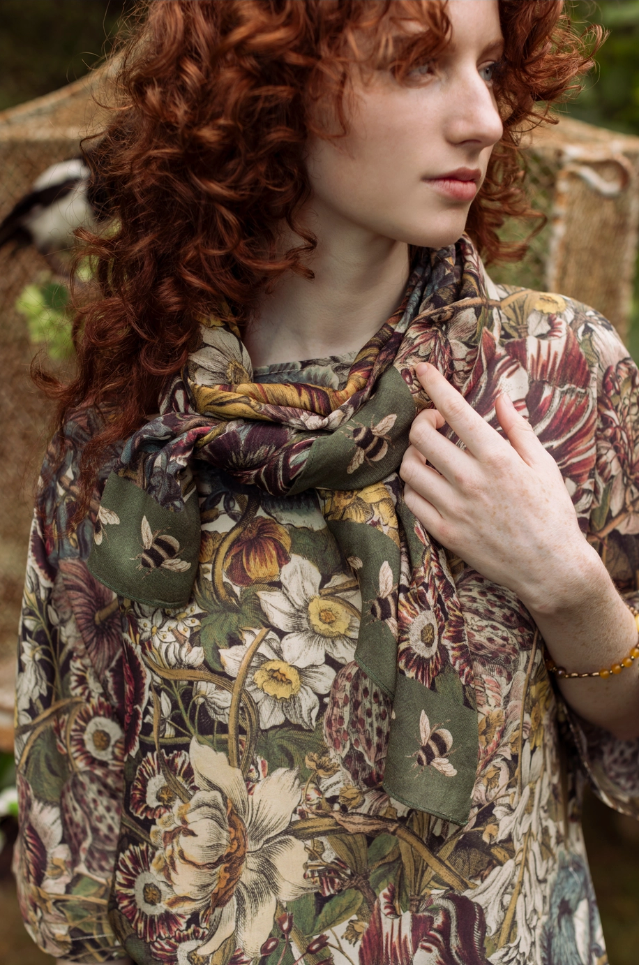 Market of Stars ..... Love Grows Wild Floral Bamboo Scarf with Bees