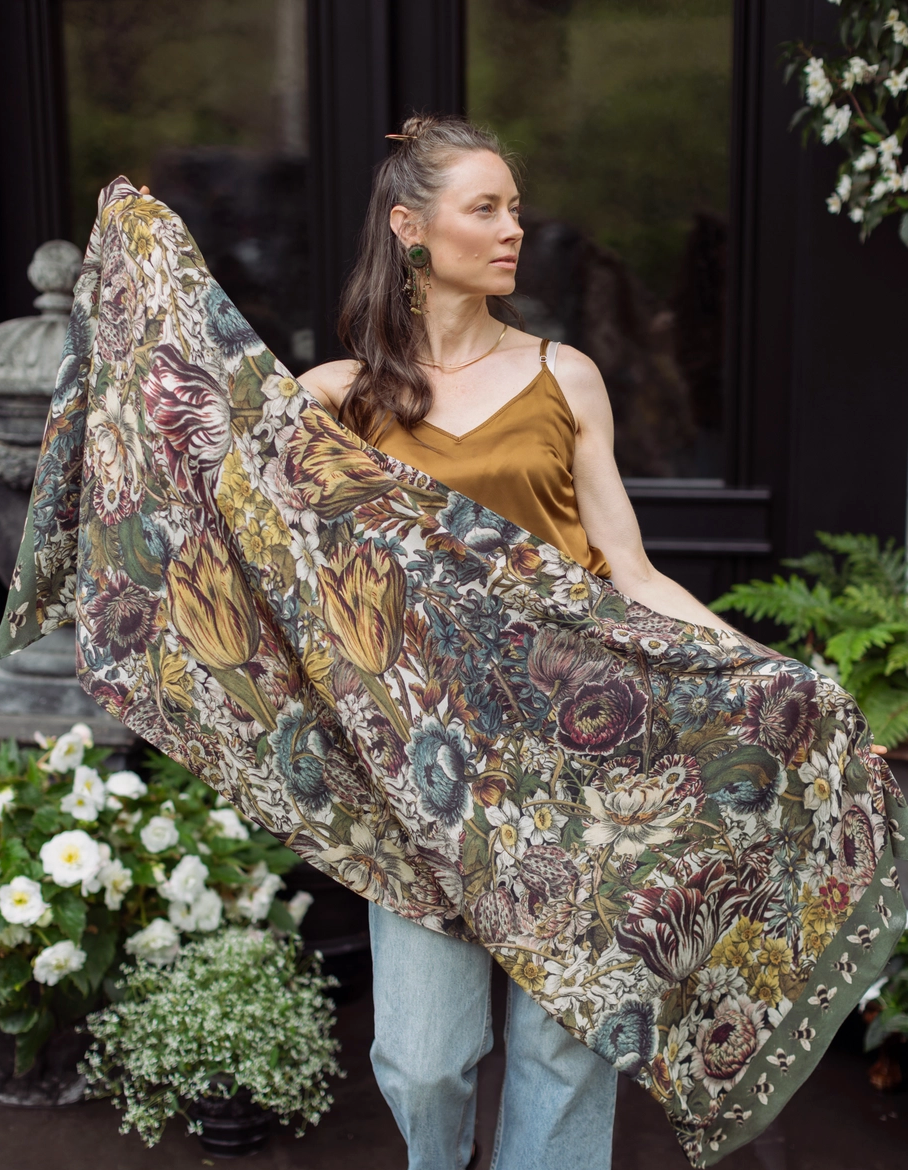 Market of Stars ..... Love Grows Wild Floral Bamboo Scarf with Bees