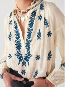 Maison Hotel  Lina Blouse - Caribe Blue.  On Sale