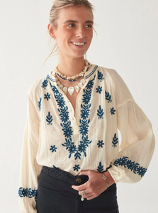 Maison Hotel  Lina Blouse - Caribe Blue.  On Sale