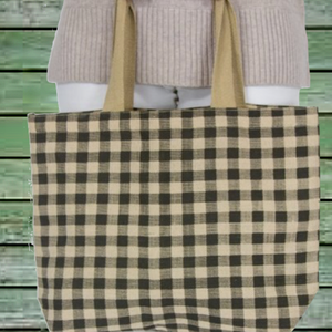 Gingham Jute Tote in Forest