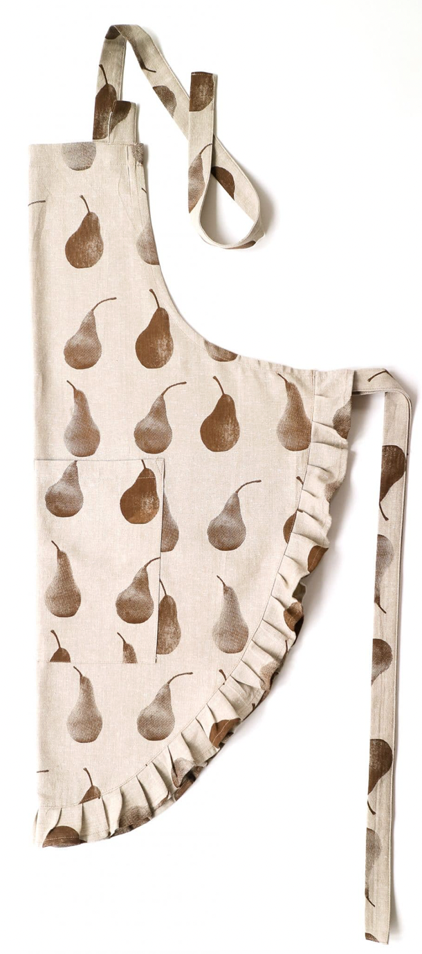 sassy frilled apron with pears